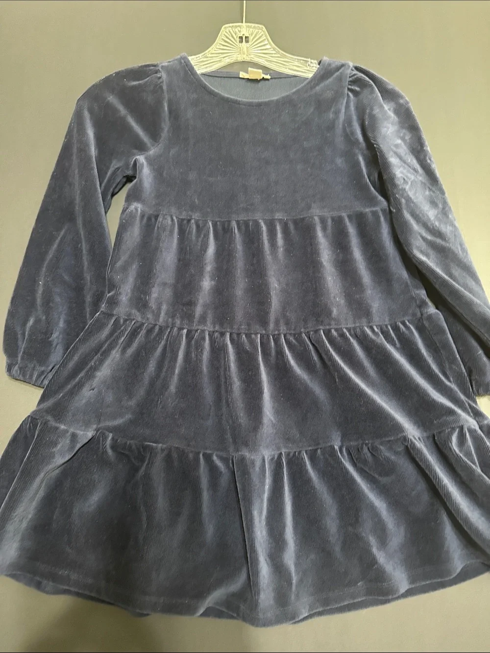 Crewcuts Navy Velvet Tiered Long-Sleeve Dress